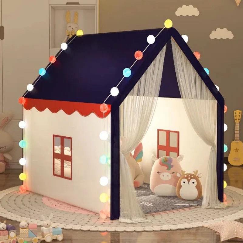 Huisvormige kinderspeeltent met gordijnen