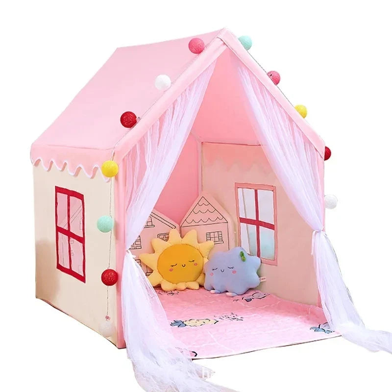 Huisvormige kinderspeeltent met gordijnen