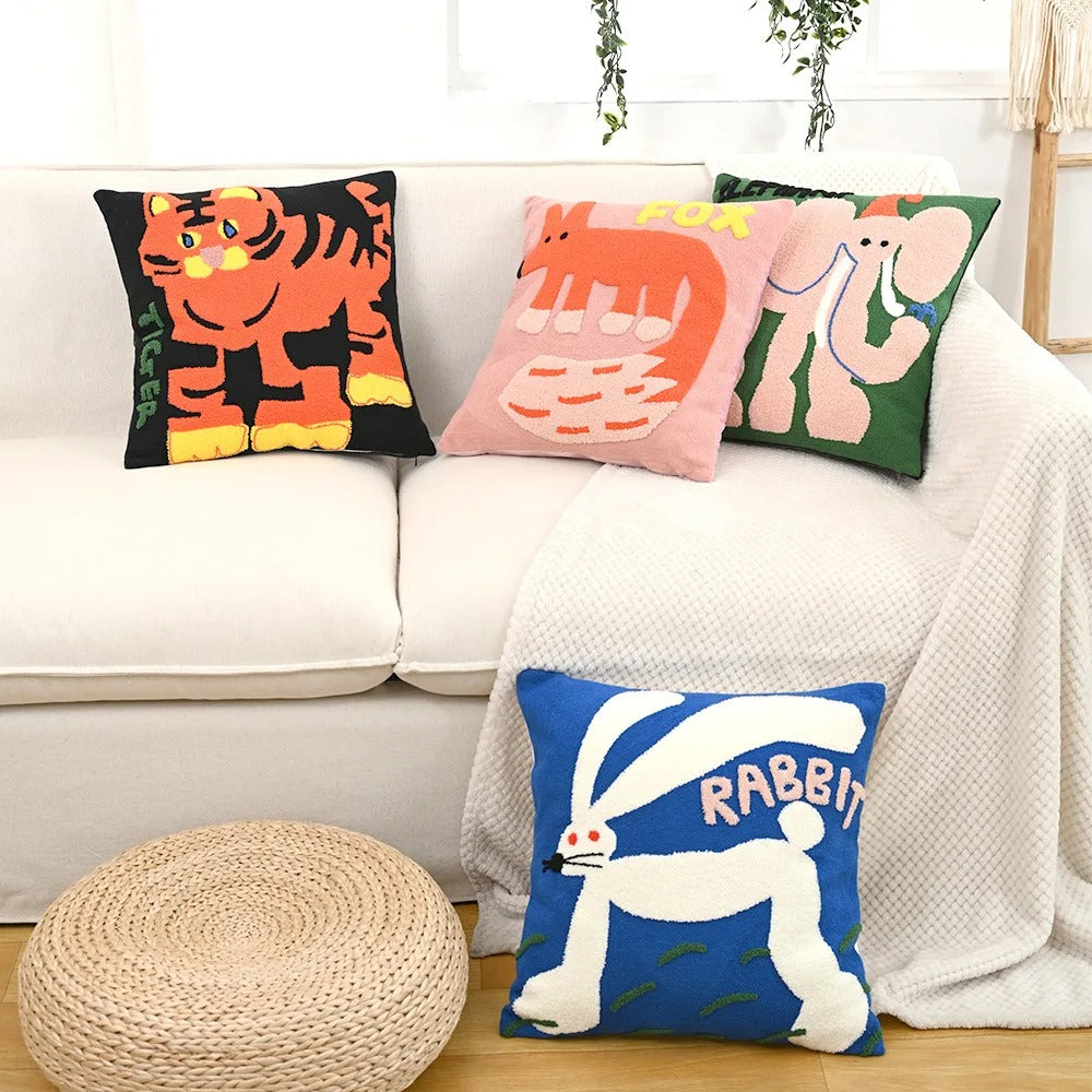 Geborduurde dieren kussensloop 45x45 cm