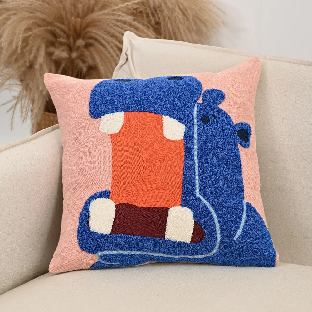 Geborduurde dieren kussensloop 45x45 cm
