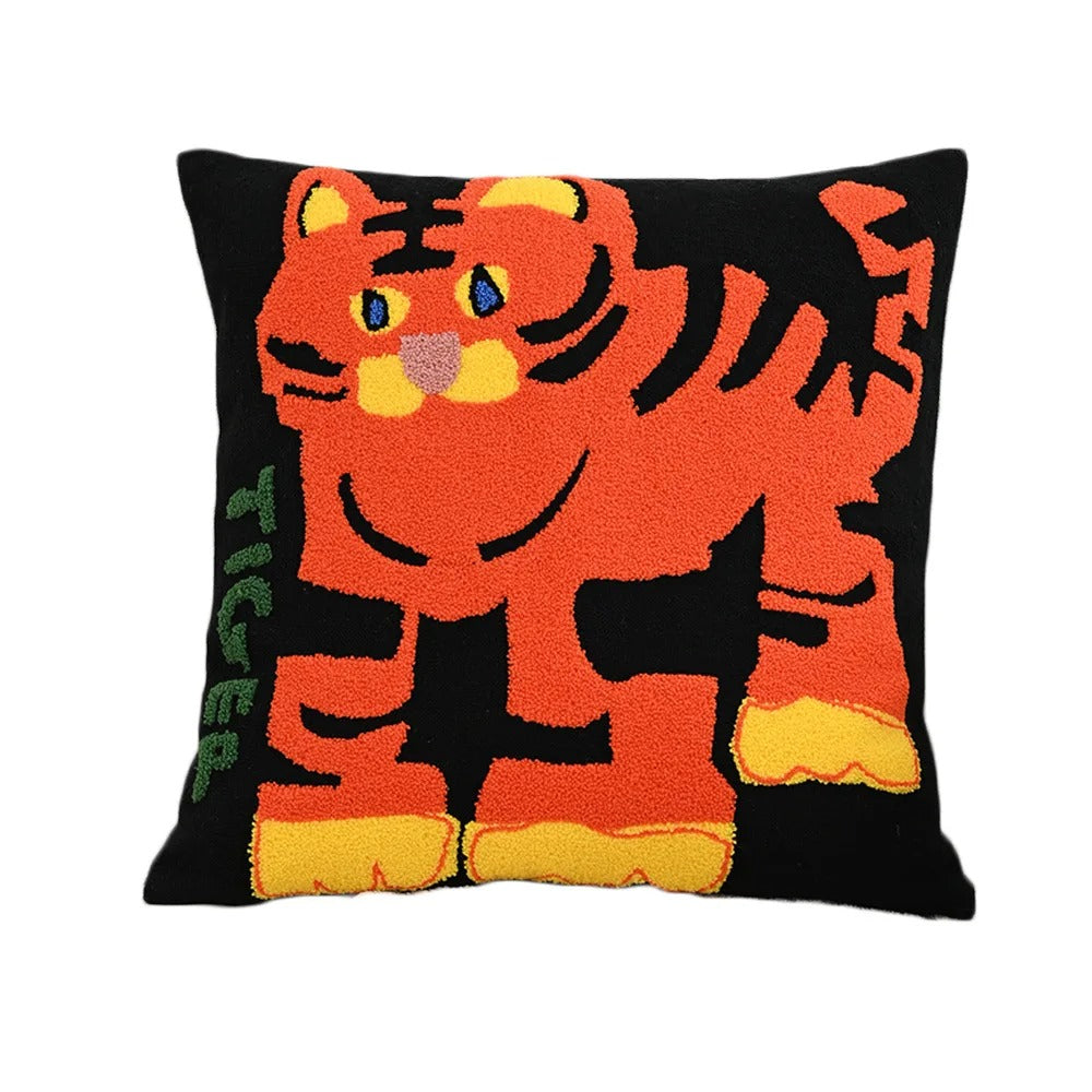 Geborduurde dieren kussensloop 45x45 cm