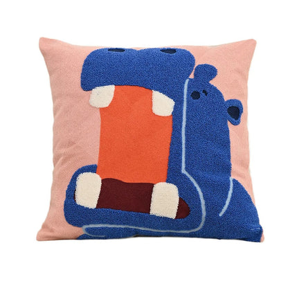 Geborduurde dieren kussensloop 45x45 cm