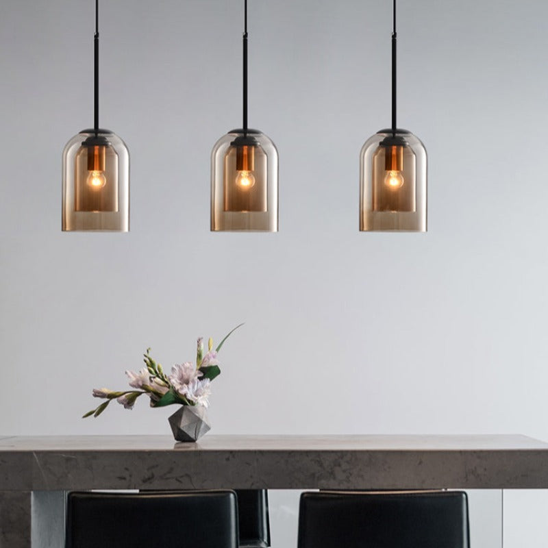 Mid-Century dubbel glas hanglamp