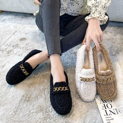 Luxe dames pantoffels met goudkleurige ketting