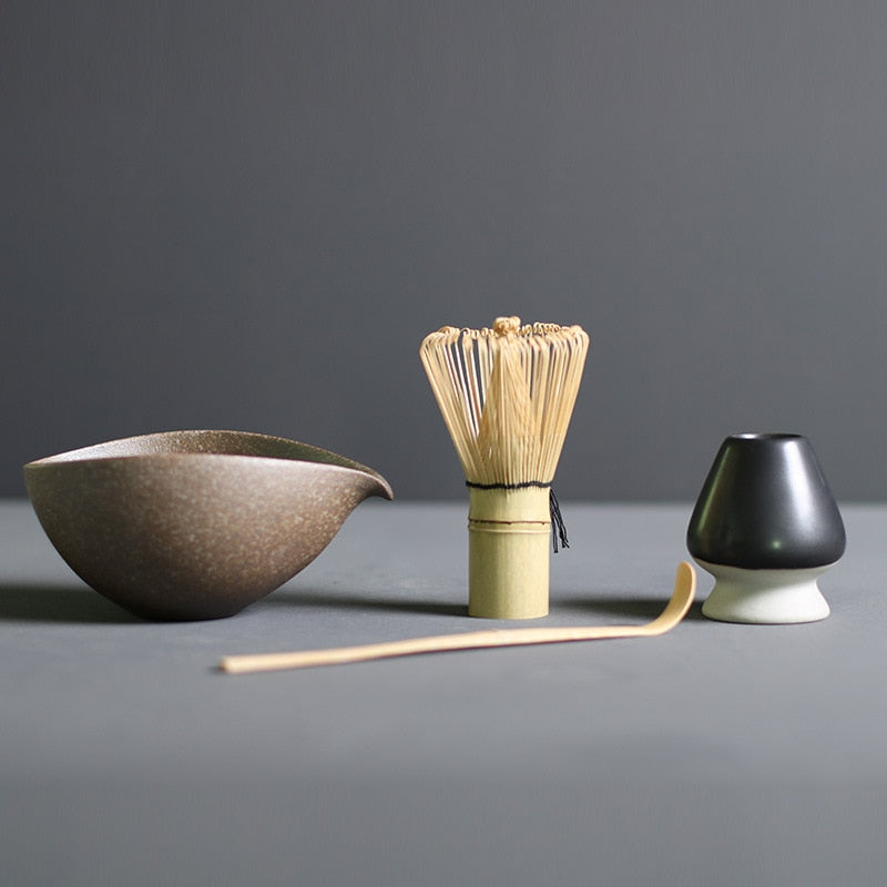 Bamboe en keramiek 4-delige matcha set