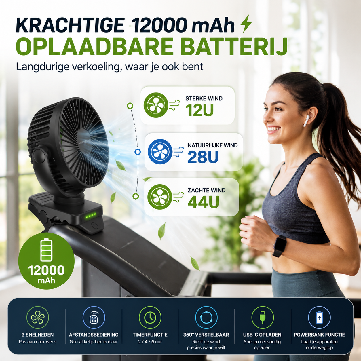 Mini USB Ventilator PRO - Tafelventilator met powerbank functie 12000 mAh - Oplaadbaar - Afstandsbediening