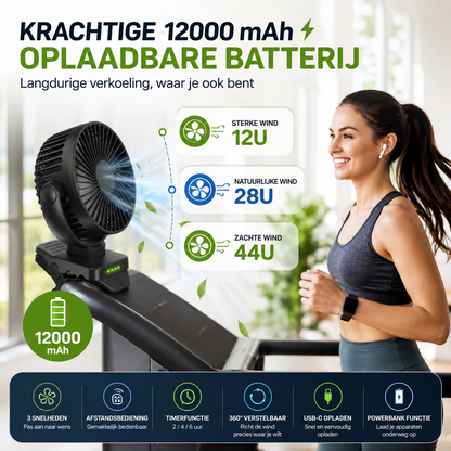 Mini USB Ventilator PRO - Tafelventilator met powerbank functie 12000 mAh - Oplaadbaar - Afstandsbediening