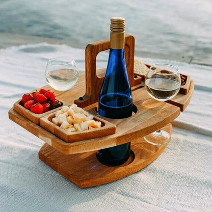 Inklapbare houten picknicktafel met wijnglashouder