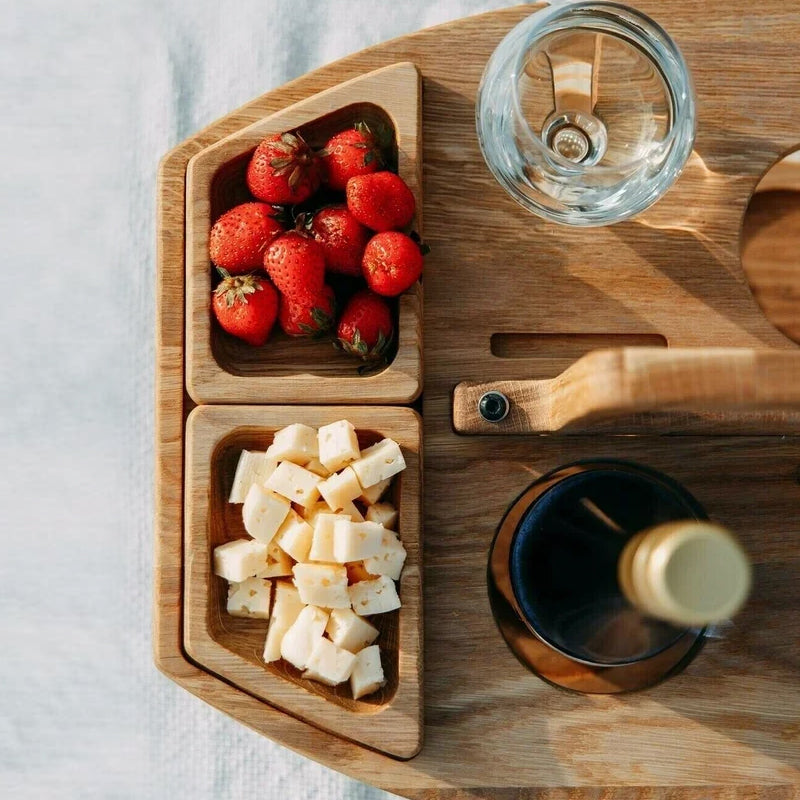 Inklapbare houten picknicktafel met wijnglashouder