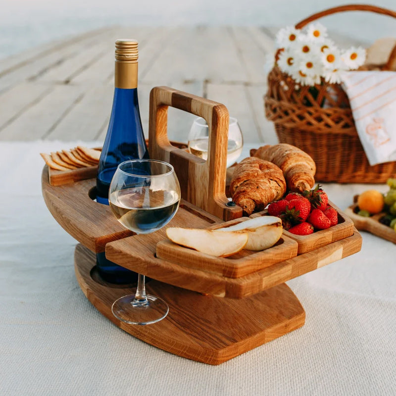 Inklapbare houten picknicktafel met wijnglashouder
