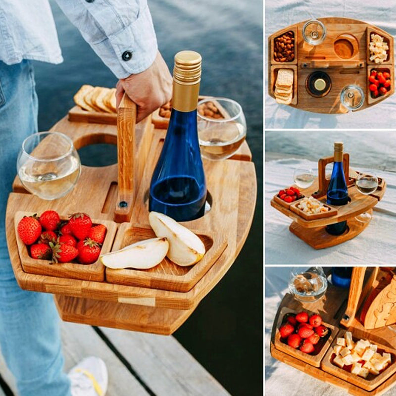 Inklapbare houten picknicktafel met wijnglashouder