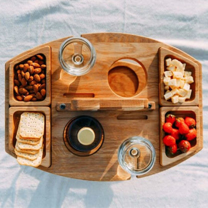 Inklapbare houten picknicktafel met wijnglashouder