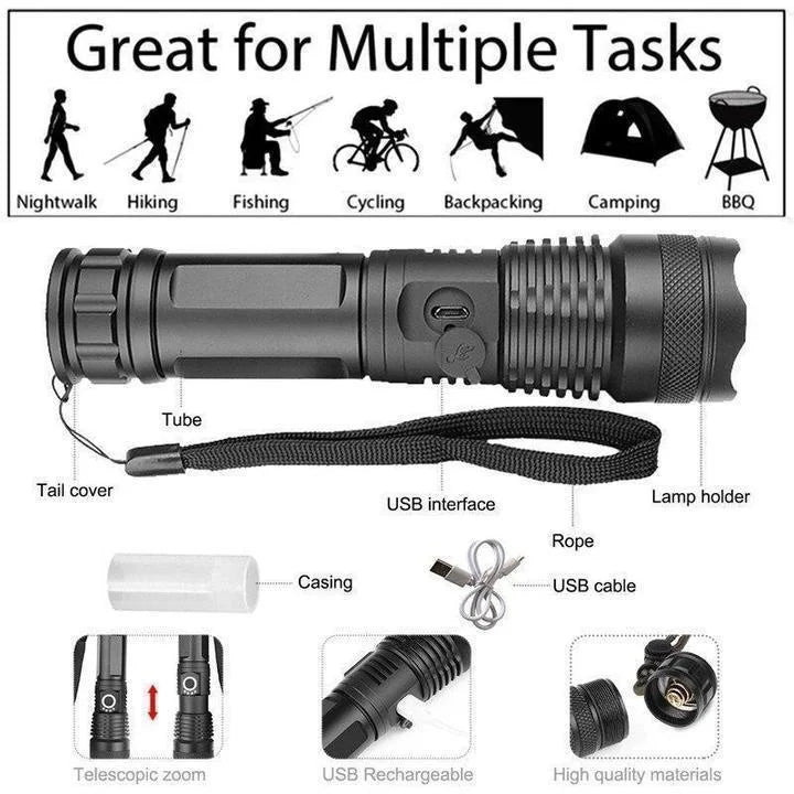 XHP50 oplaadbare LED zaklamp