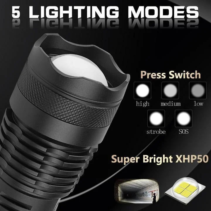 XHP50 oplaadbare LED zaklamp