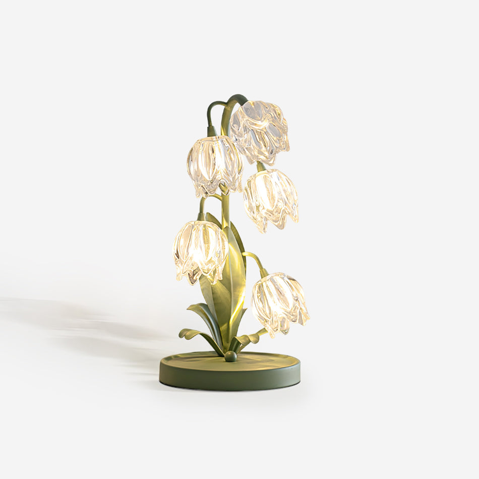 Groene Tafellamp met Glazen Bloemblaadjes