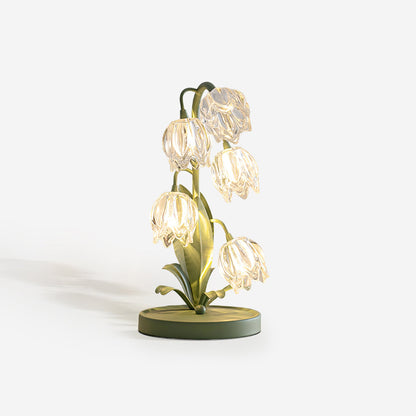 Groene Tafellamp met Glazen Bloemblaadjes