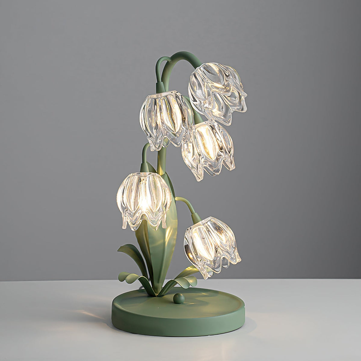 Groene Tafellamp met Glazen Bloemblaadjes