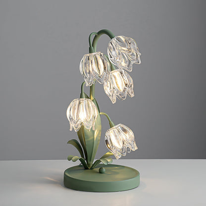 Groene Tafellamp met Glazen Bloemblaadjes