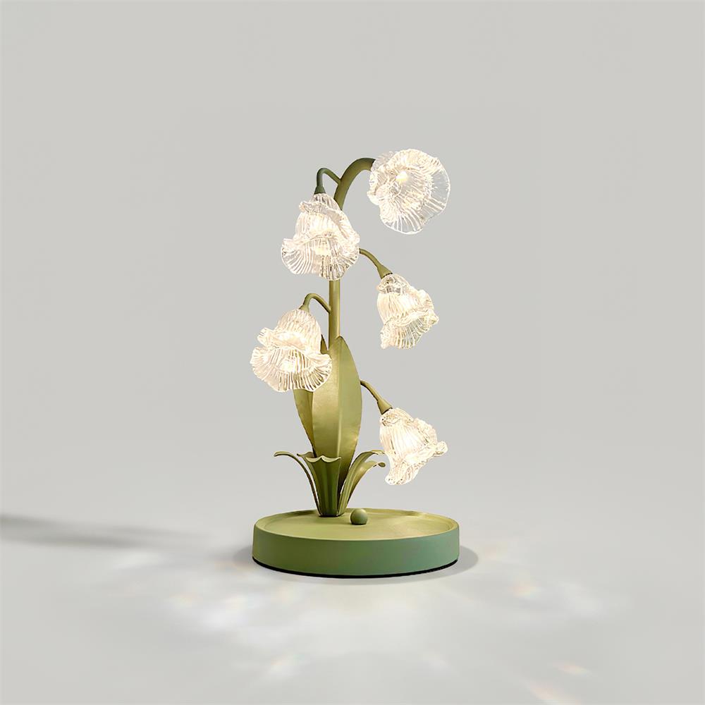 Groene Tafellamp met Glazen Bloemblaadjes