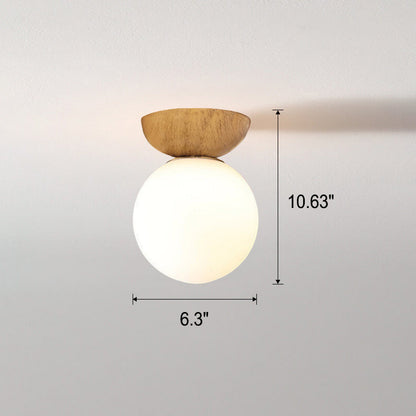 Glazen bol plafondlamp met houtnerf