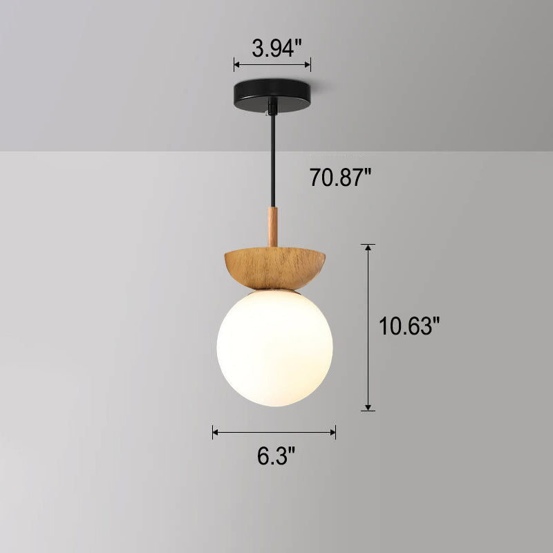 Glazen bol plafondlamp met houtnerf