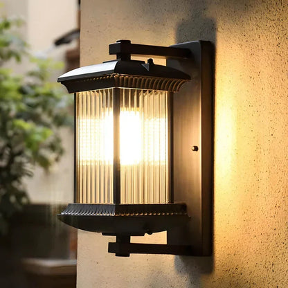 Lantaarn buitenlamp met geribd glas