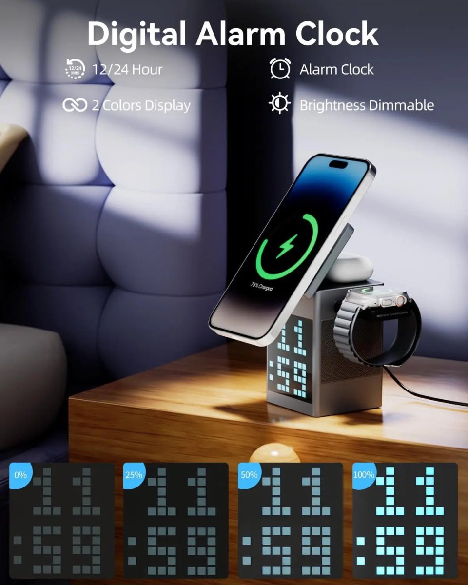 PIXTORQ 3-in-1 draadloze oplader met Bluetooth speaker