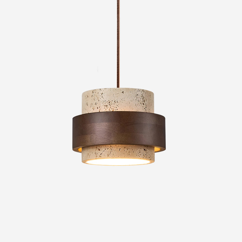 Travertijn hanglamp met walnoothout