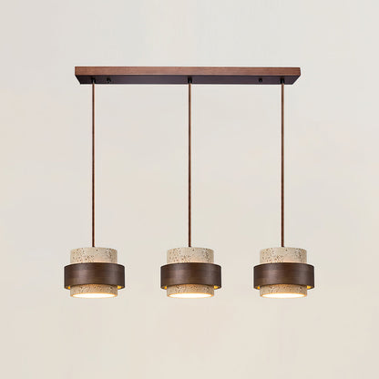 Travertijn hanglamp met walnoothout