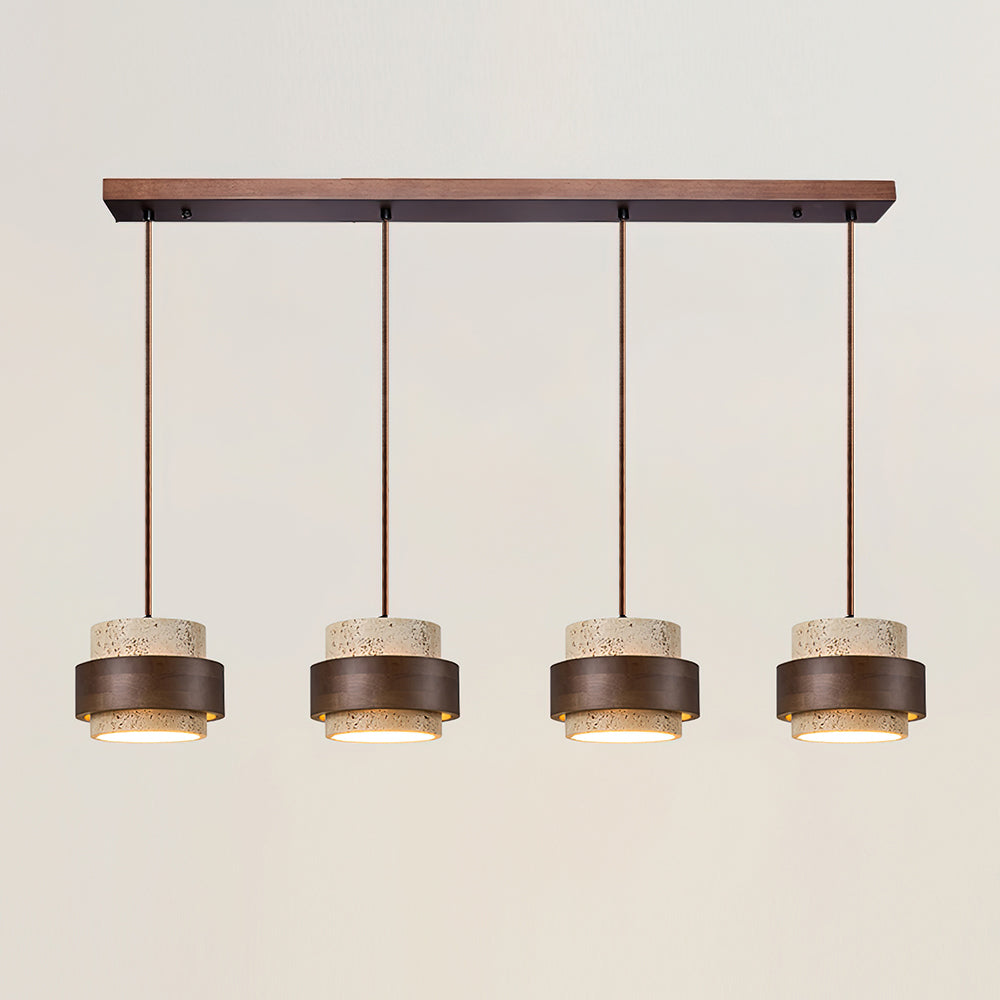 Travertijn hanglamp met walnoothout