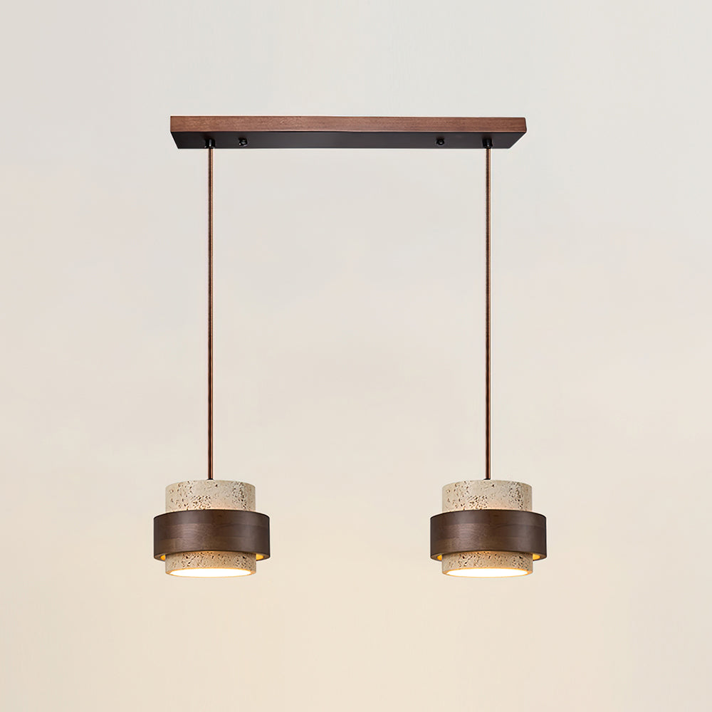 Travertijn hanglamp met walnoothout