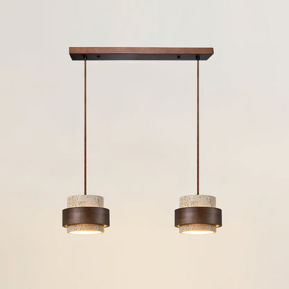 Travertijn hanglamp met walnoothout