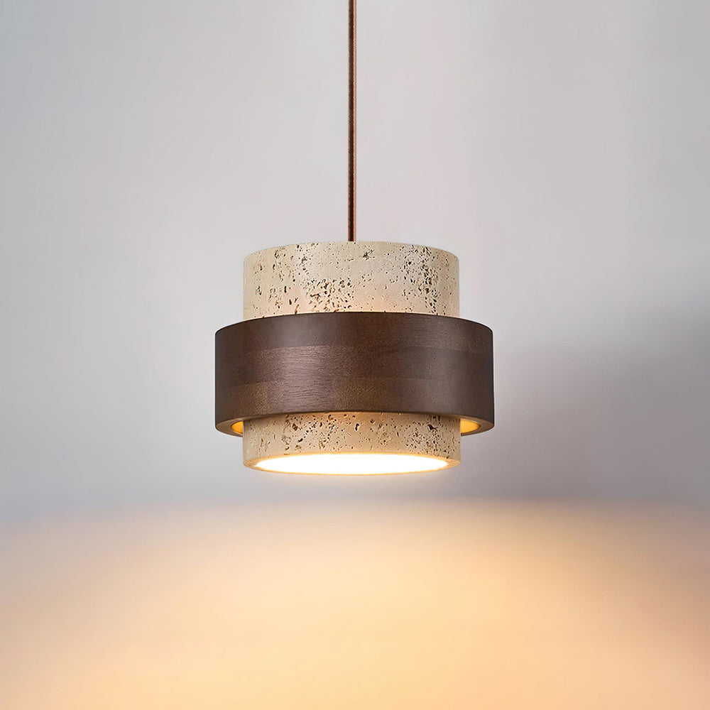 Travertijn hanglamp met walnoothout