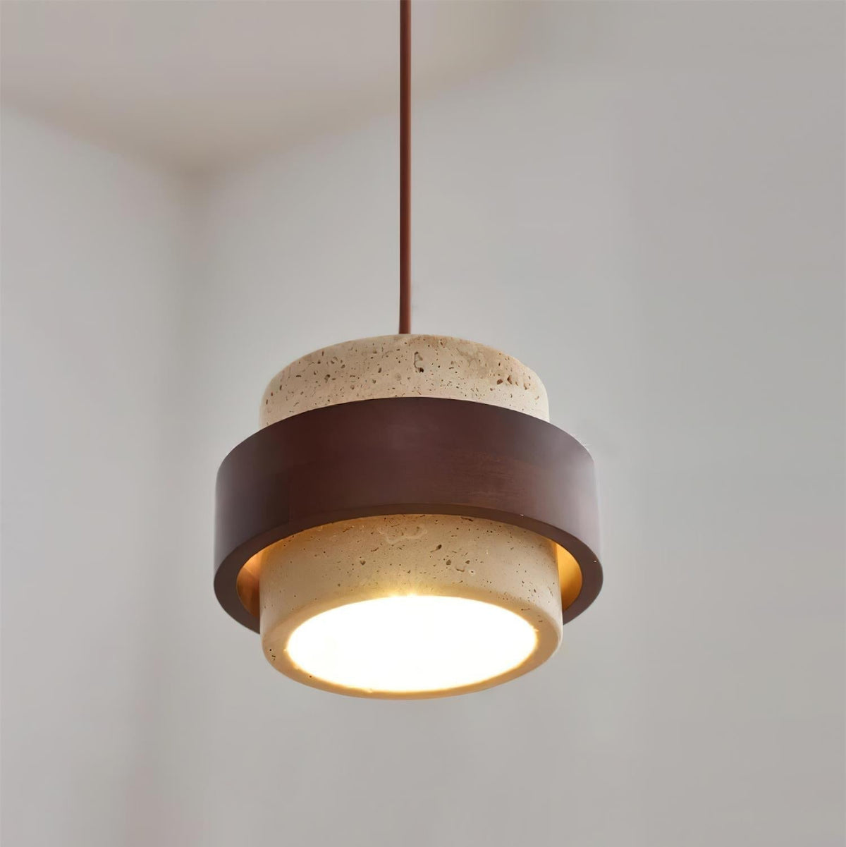 Travertijn hanglamp met walnoothout