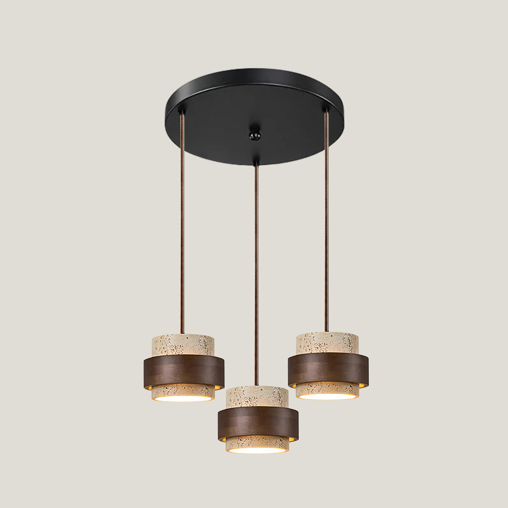 Travertijn hanglamp met walnoothout