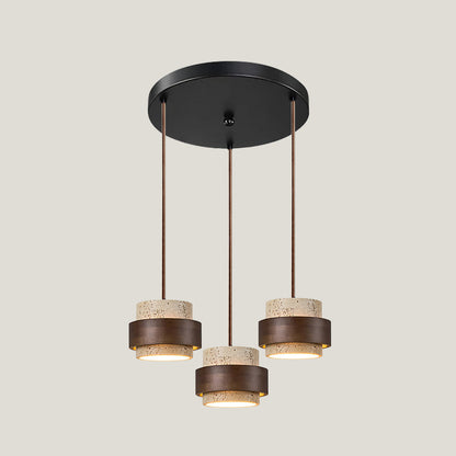 Travertijn hanglamp met walnoothout