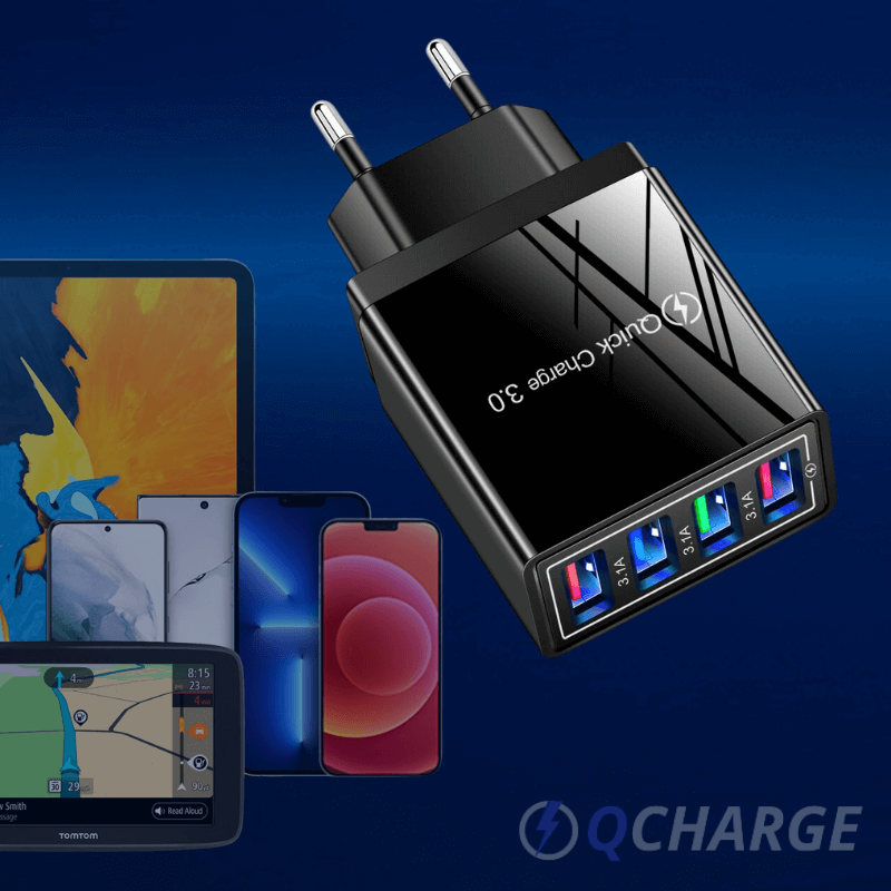 QCharge 3.0 USB-snellader met 4 poorten