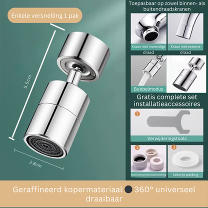 AquaGlide 720° draaibare kraanopzetstuk