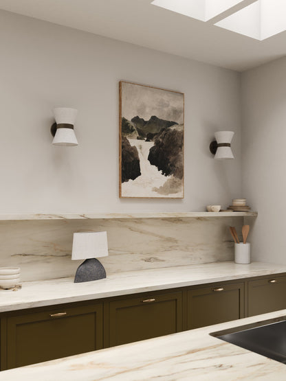 Linnen Wandlamp met Bronzen Armatuur