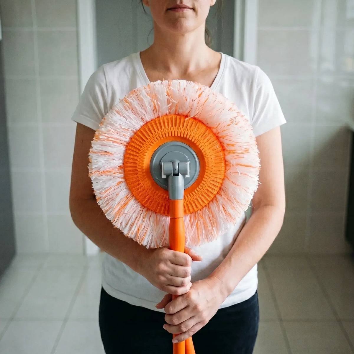 Ronde roterende microvezelmop met verstelbare steel