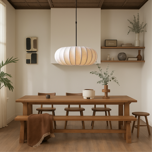 Lantaarnvormige stoffen hanglamp