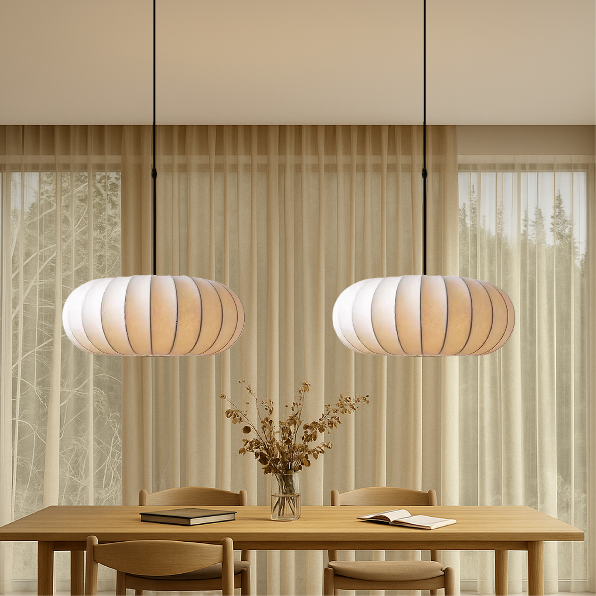 Lantaarnvormige stoffen hanglamp