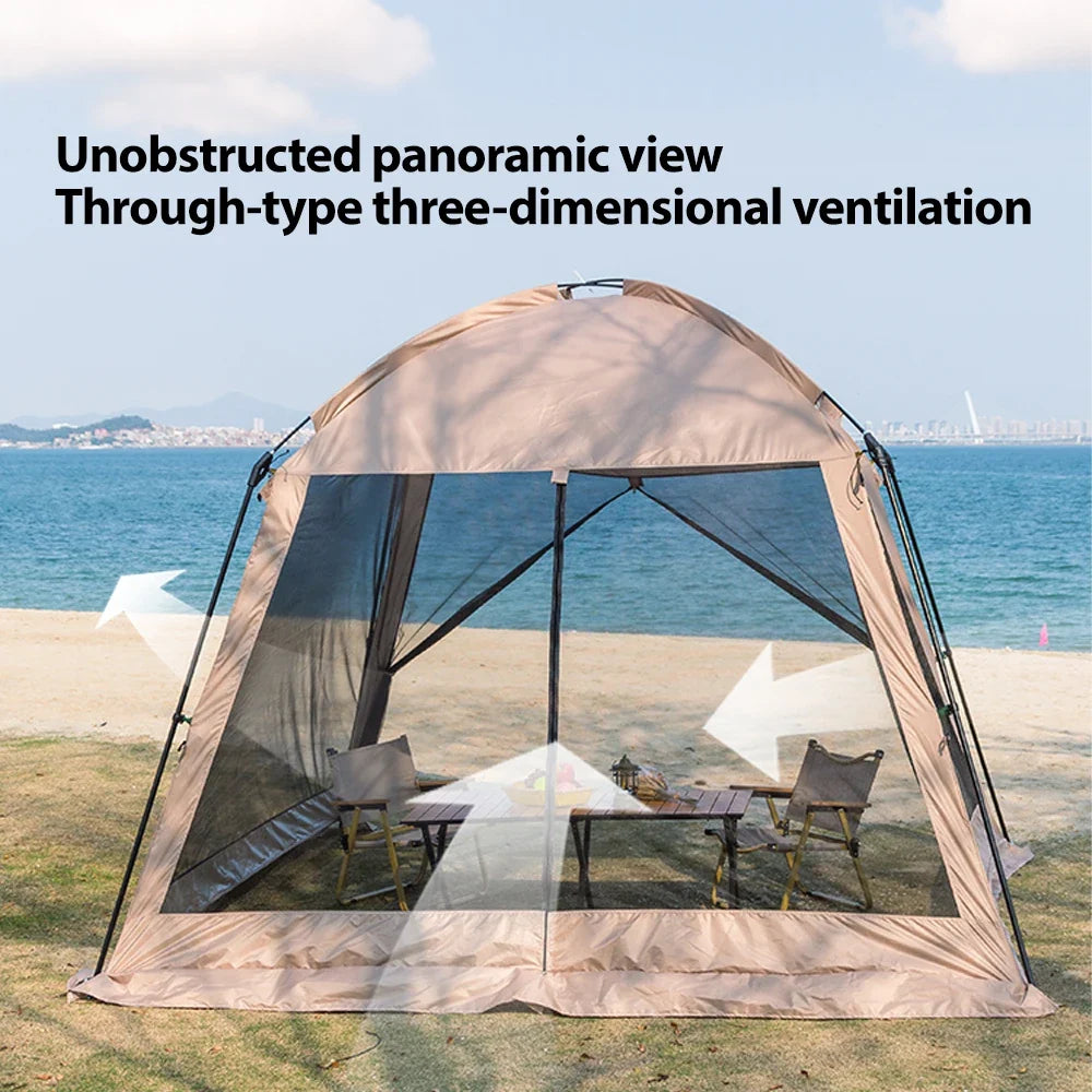 Ruime koepeltent met luifel