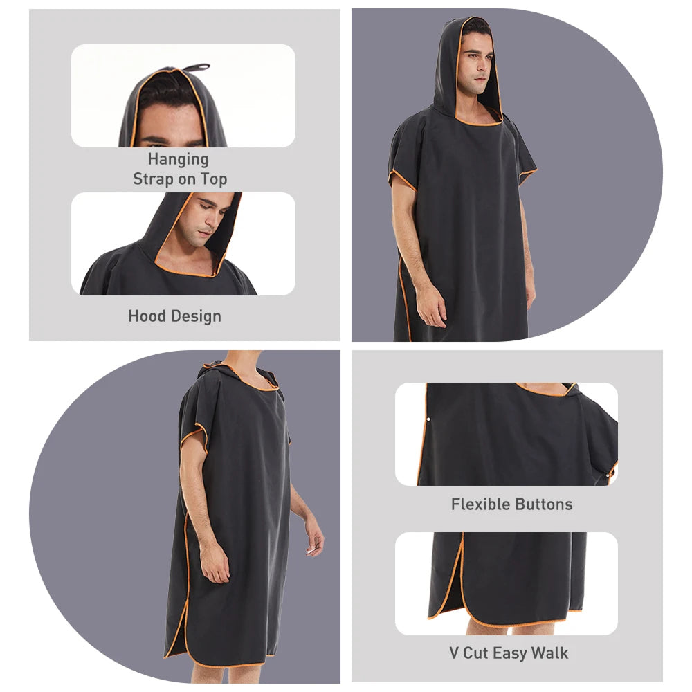 Unisex sneldrogende surfponcho met capuchon