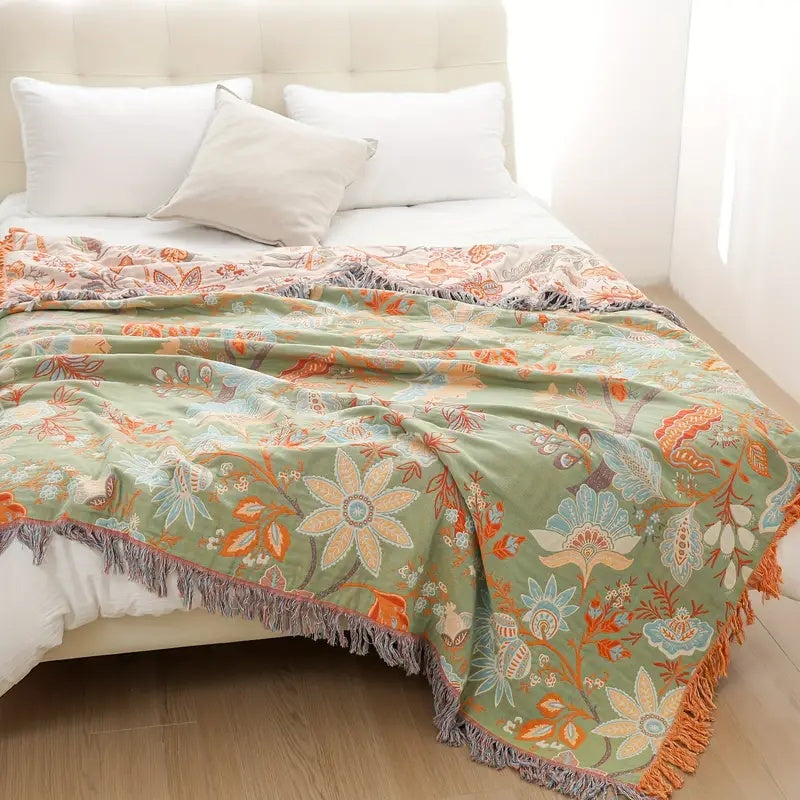Rustieke Ademende Plaid met Kwastjes