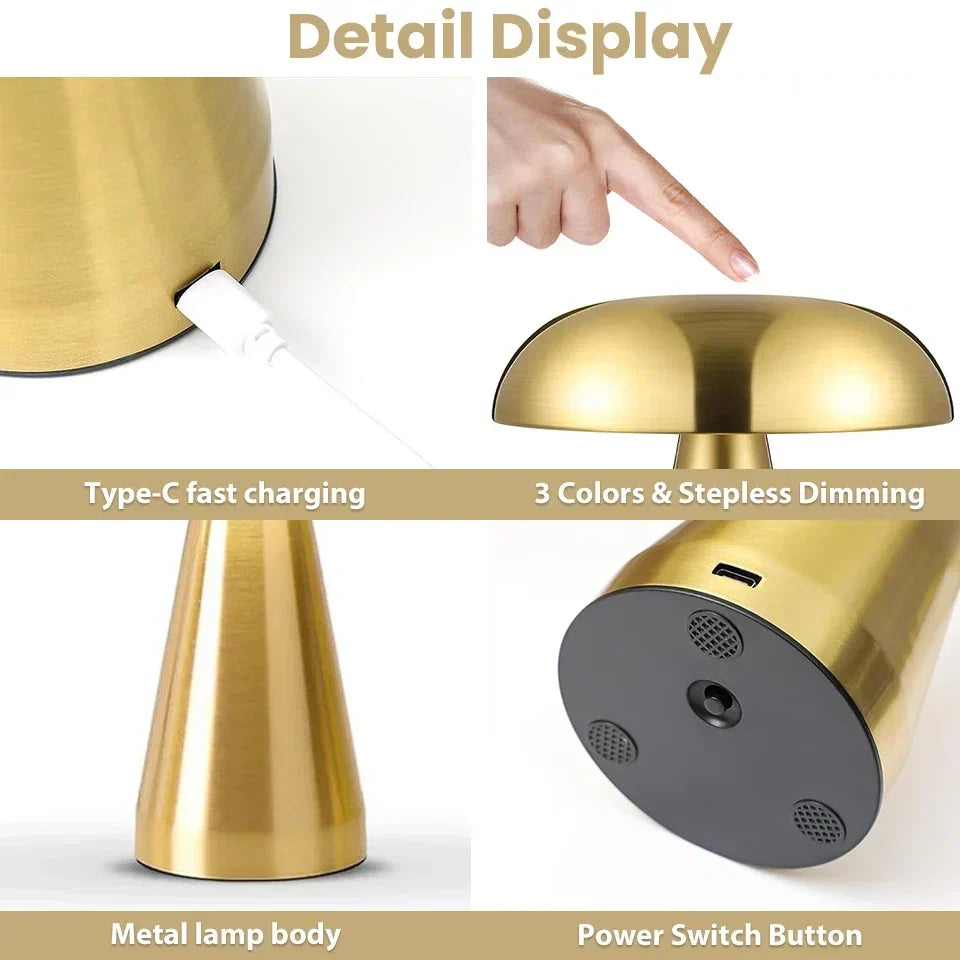 Retro paddenstoel tafellamp draadloos oplaadbaar