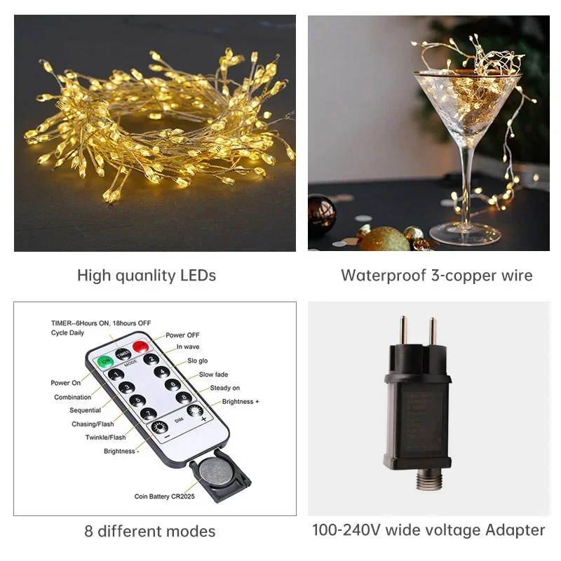 Cluster LED-lichtsnoer zilverdraad waterdicht