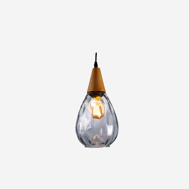 Moderne glazen hanglamp met houten accent
