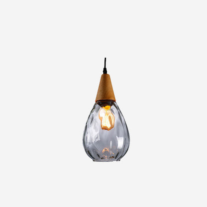Moderne glazen hanglamp met houten accent