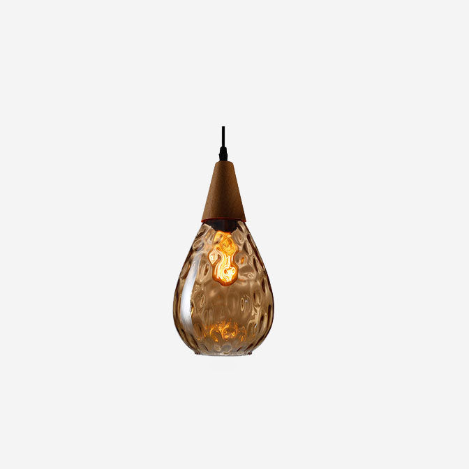 Moderne glazen hanglamp met houten accent